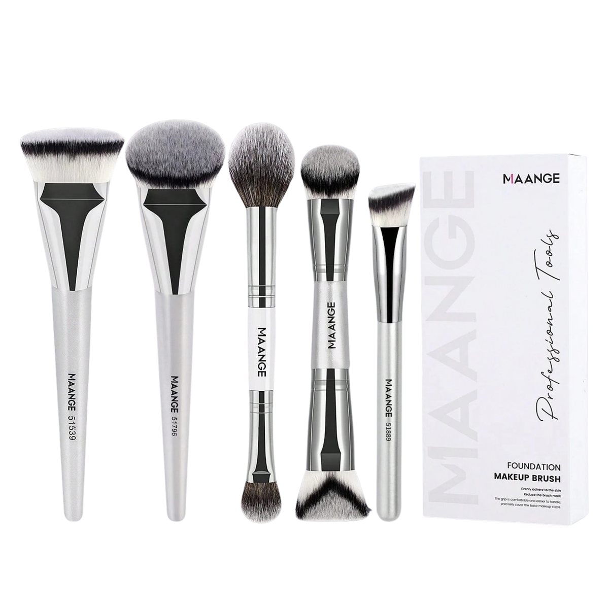 MAANGE Foundation Makeup Brush Set Silver