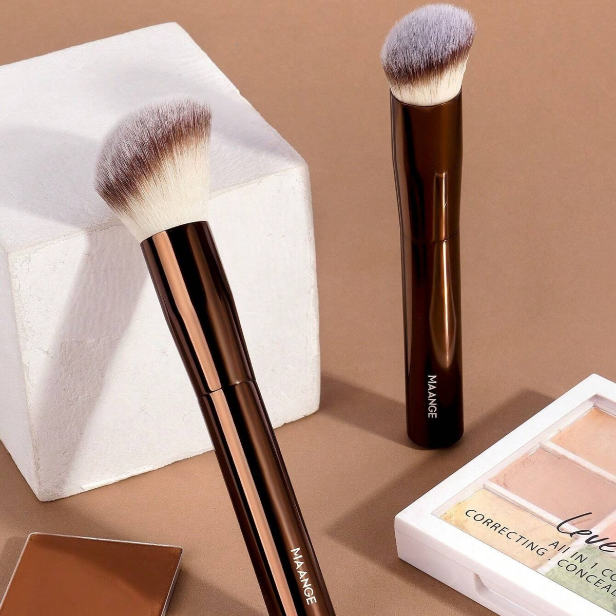 MAANGE Professional Aluminum Handle Makeup Brush Set Coffee Brown