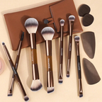 MAANGE Professional Dual Ended Makeup Tool Set With Bag Coffee Brown
