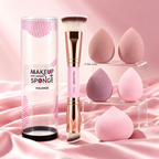 MAANGE Professional Makeup Sponge & Dual-Ended Brush Set Pink