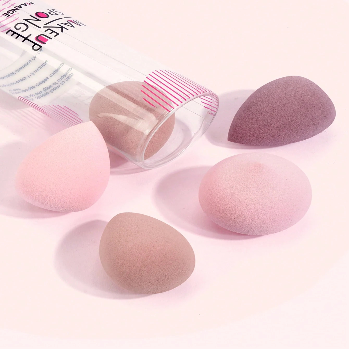 MAANGE Professional Makeup Sponge & Dual-Ended Brush Set Pink