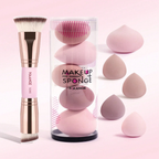 MAANGE Professional Makeup Sponge & Dual-Ended Brush Set Pink