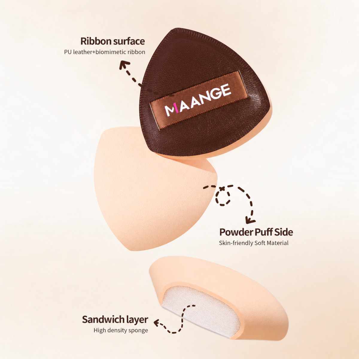 MAANGE Triangle Air Cushion Powder Puffs Coffee Brown