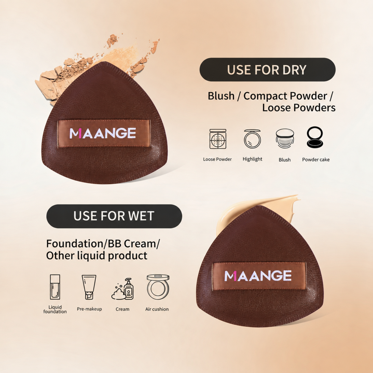 MAANGE Triangle Air Cushion Powder Puffs Coffee Brown