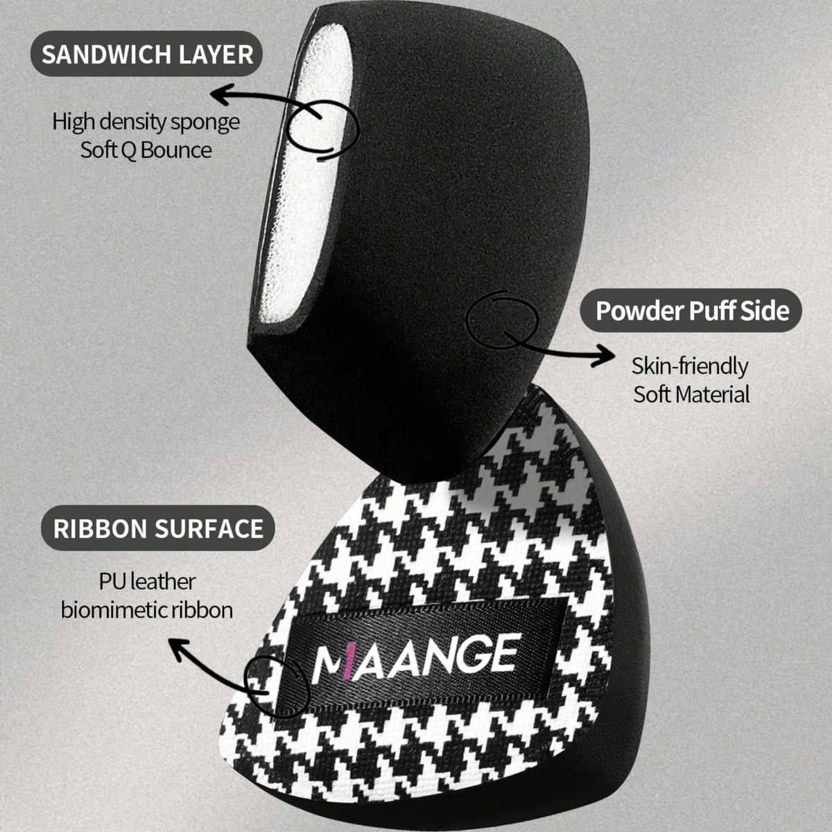 MAANGE Triangle Makeup Sponge With Storage Box Black & White