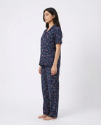 Sajiero Linen Pajama Suit Midnight Flora Blue