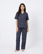 Sajiero Linen Pajama Suit Midnight Flora Blue