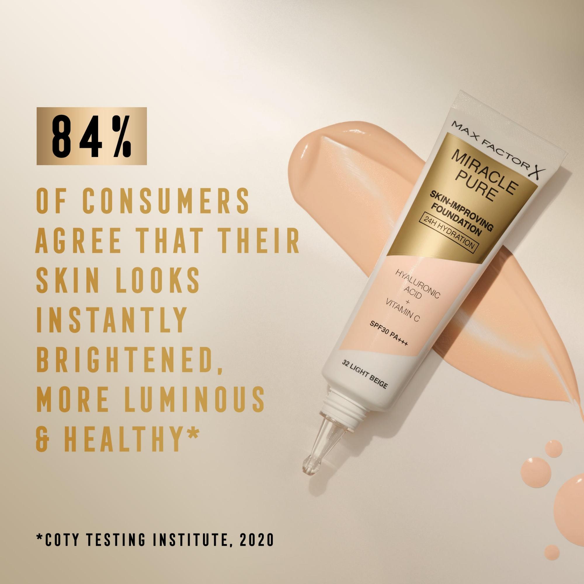 Max Factor Miracle Pure Skin Improving Foundation 24H Hydration SPF 30 PA+++ 30ml - 76 Warm Golden