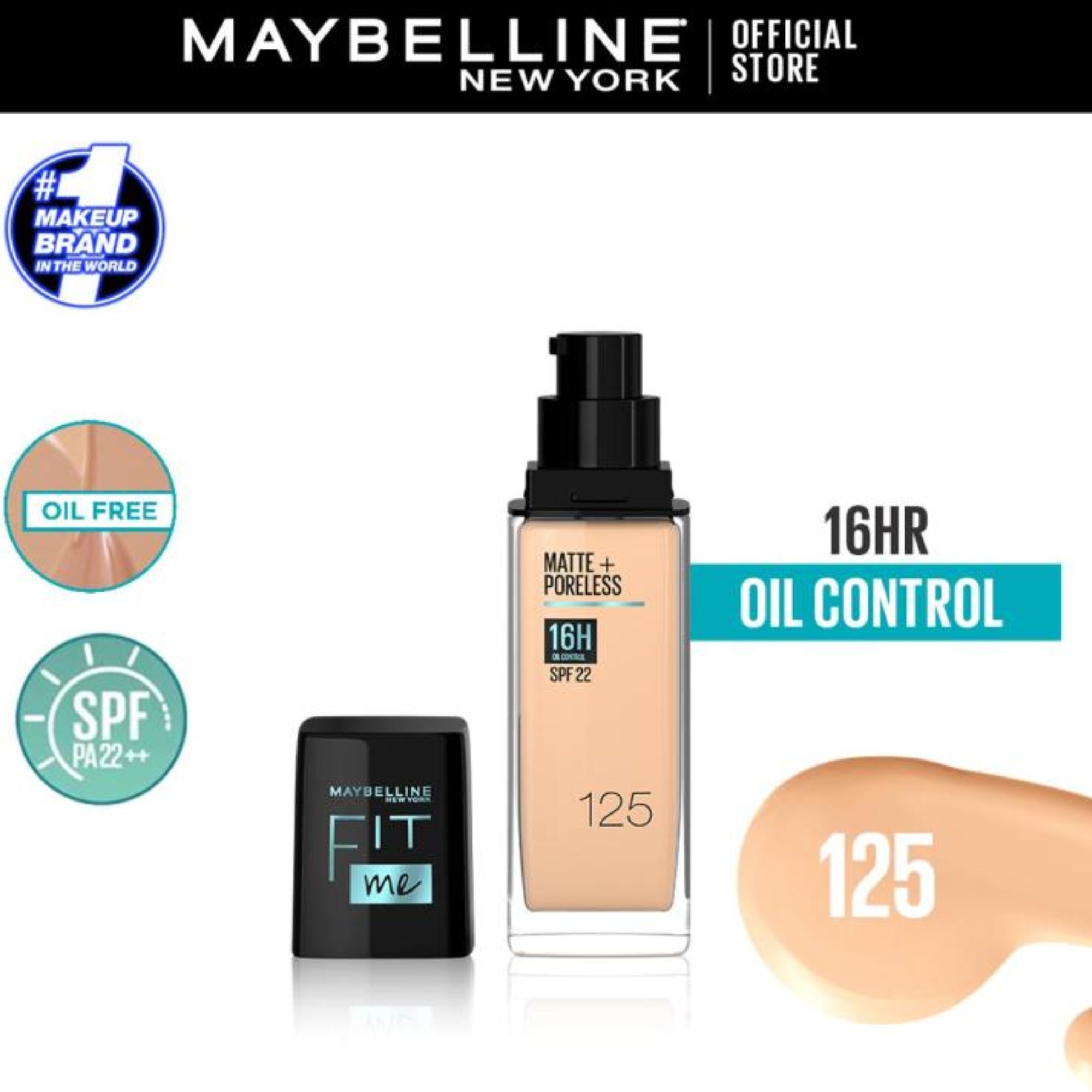 Maybelline Fit Me Matte+Poreless 16H Oil Control Liquid Foundation Normal to Oily SPF 22 PA++ 30ml