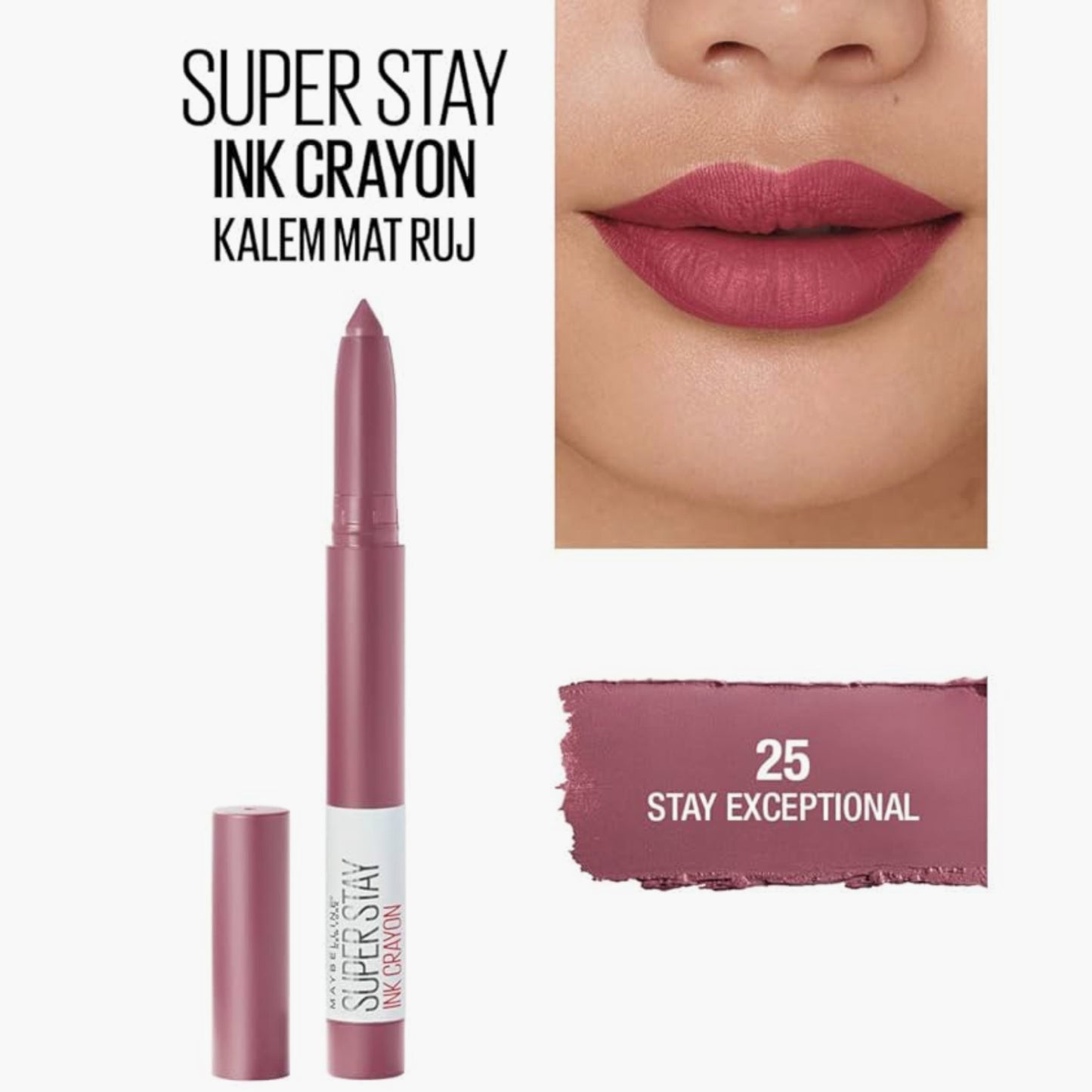Maybelline Super Stay  Ink Crayon Matte Longwear Lipstick 25 Stay Exceptional 1 Piece