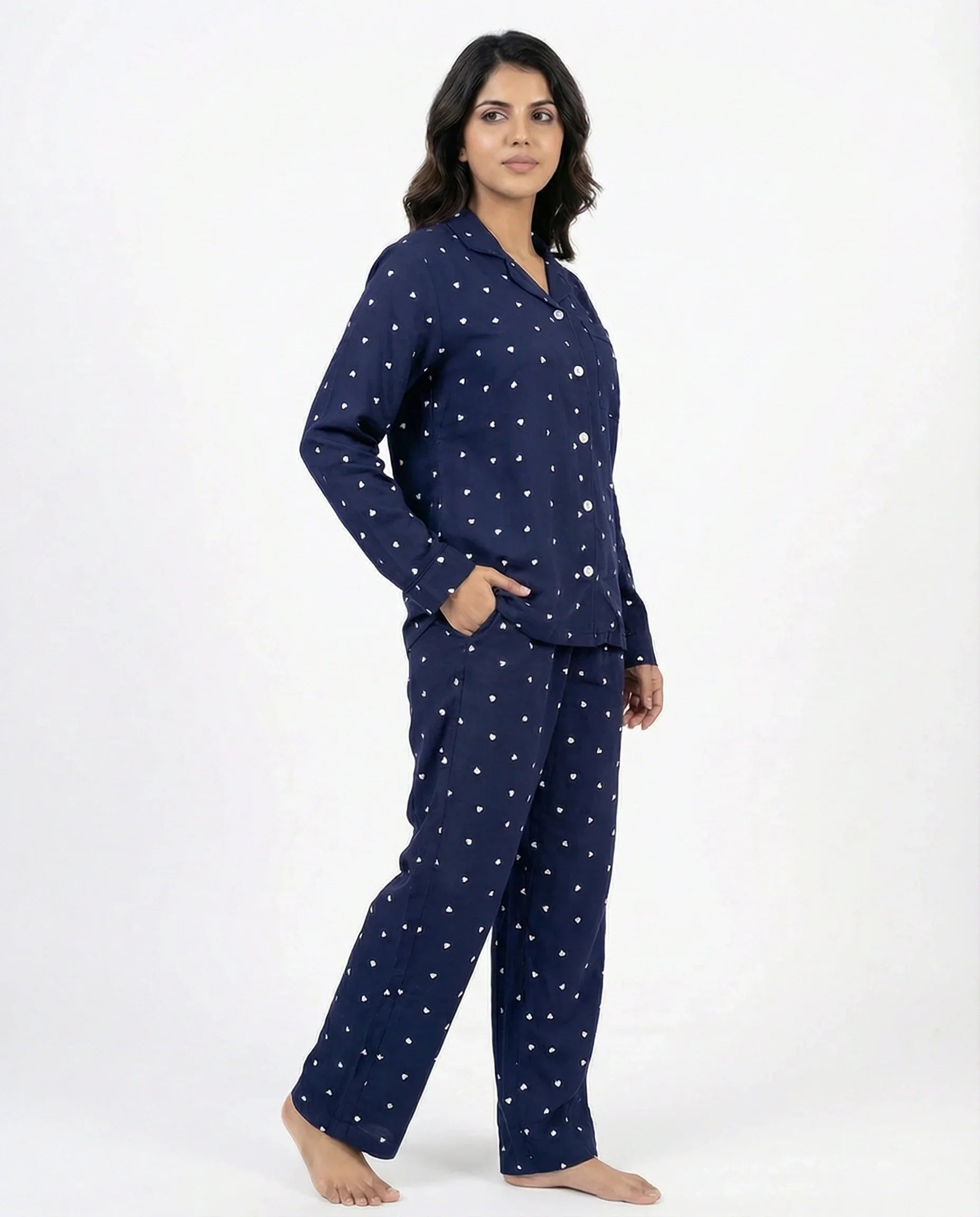 Sajiero Linen Pajama Suit Midnight Heart