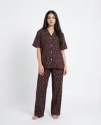 Sajiero Linen Pajama Suit Mocha Dot