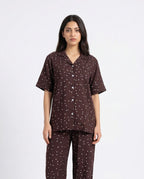 Sajiero Linen Pajama Suit Mocha Dot