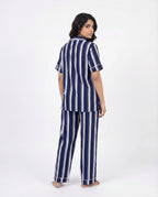 Sajiero Linen PJ Set Navy Stripe