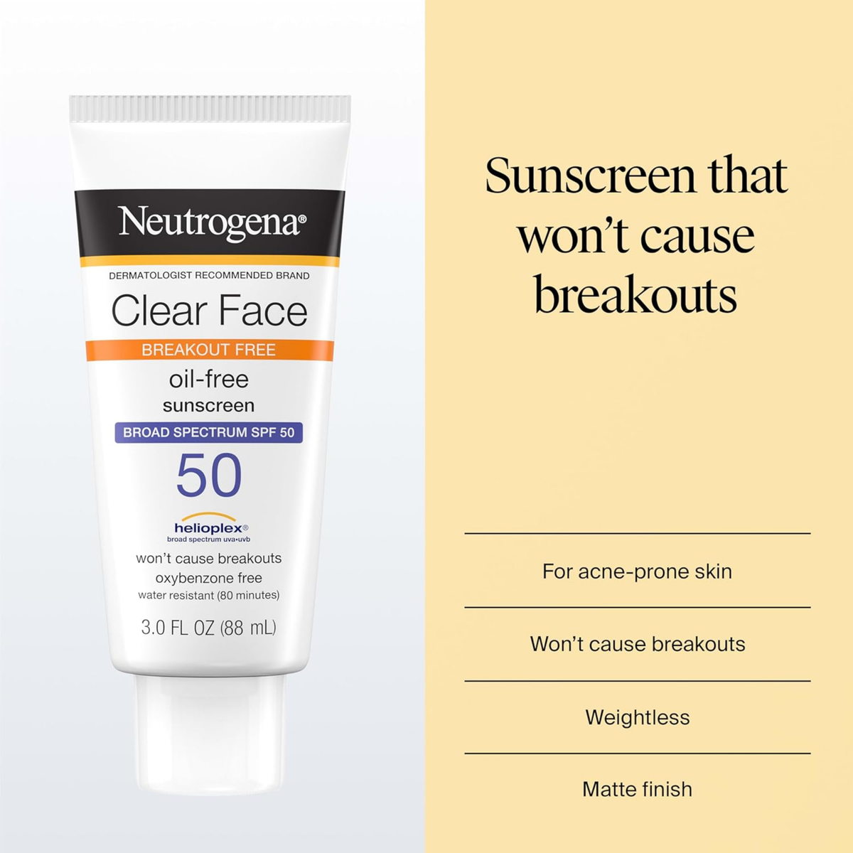 Neutrogena Clear Face Breakout Free Oil Free Sunscreen SPF 50