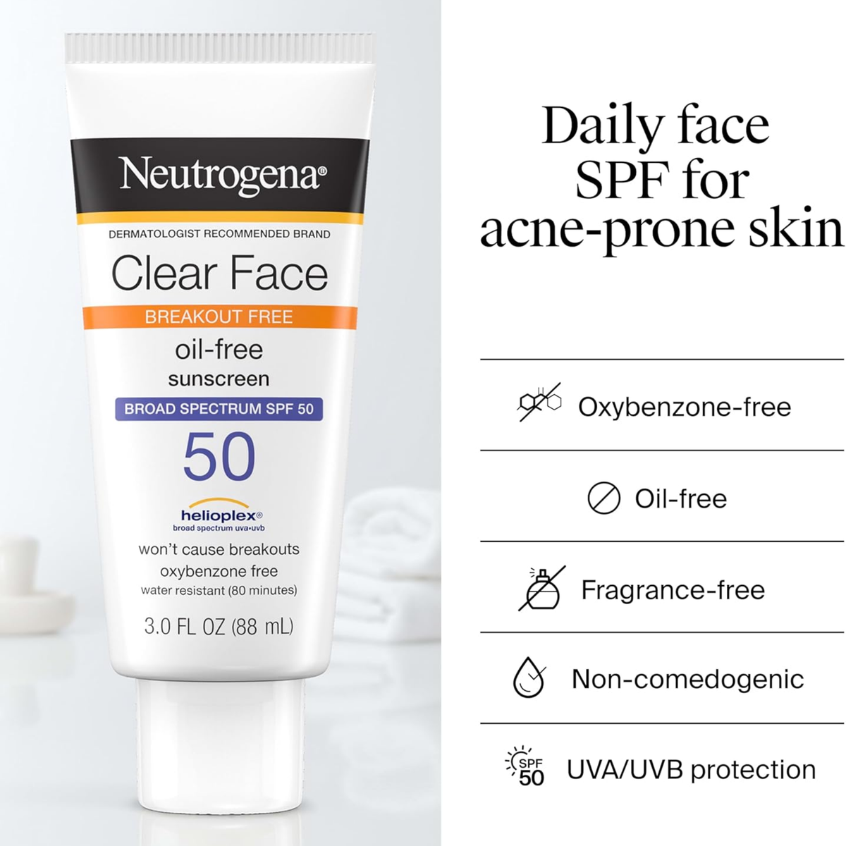 Neutrogena Clear Face Breakout Free Oil Free Sunscreen SPF 50