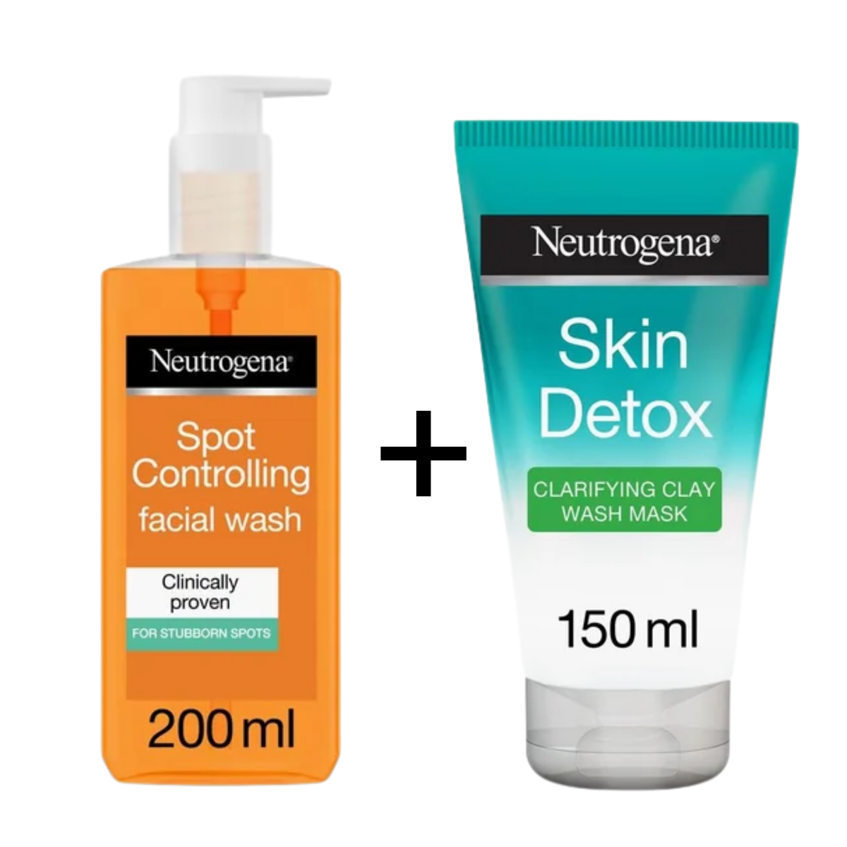 Neutrogena Facial Wash Spot Control Oil Free 200ml + Neutrogena Skin Detox Clay Wash Mask 150ml