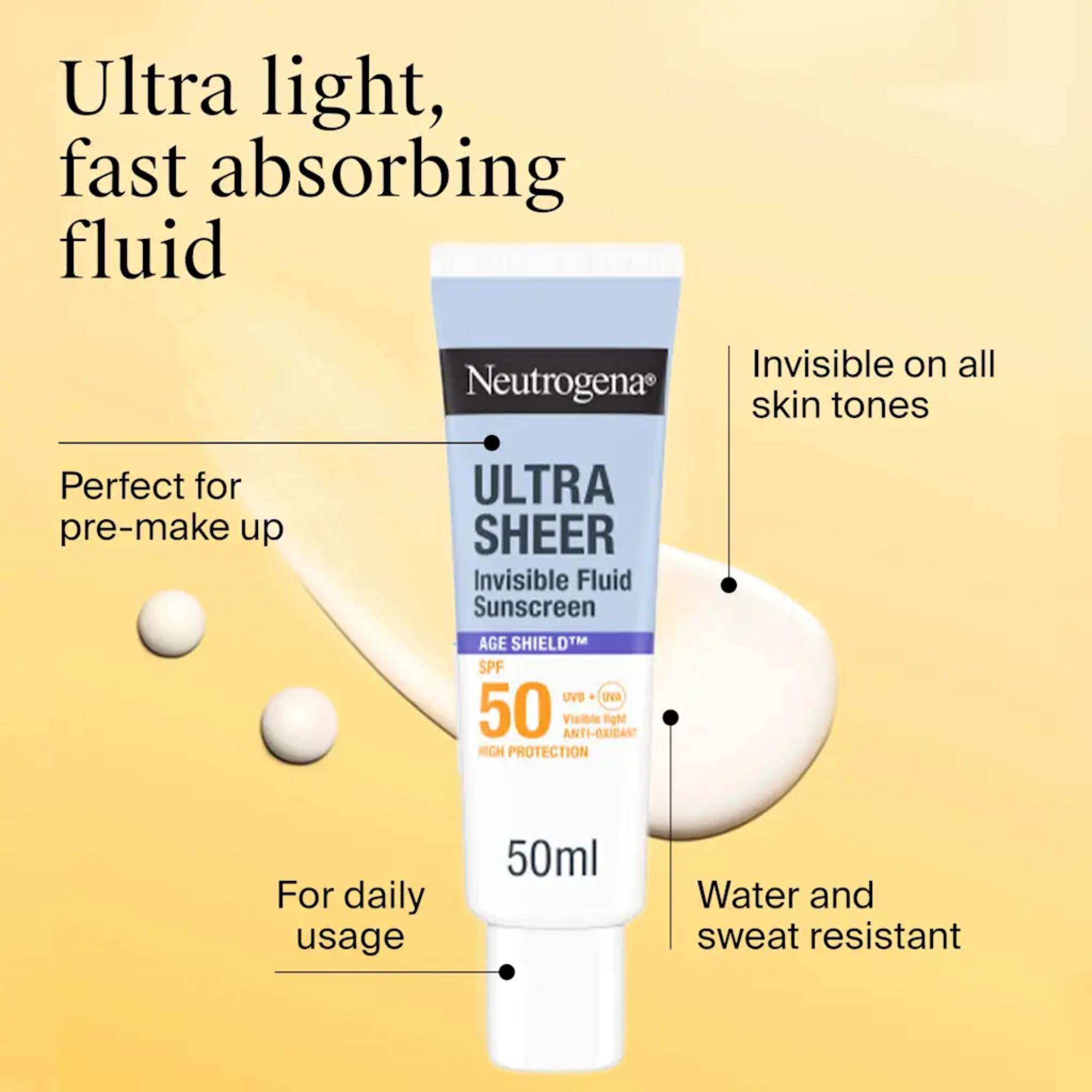 Neutrogena Ultra Sheer Invisible Fluid Sunscreen Age Shield SPF50