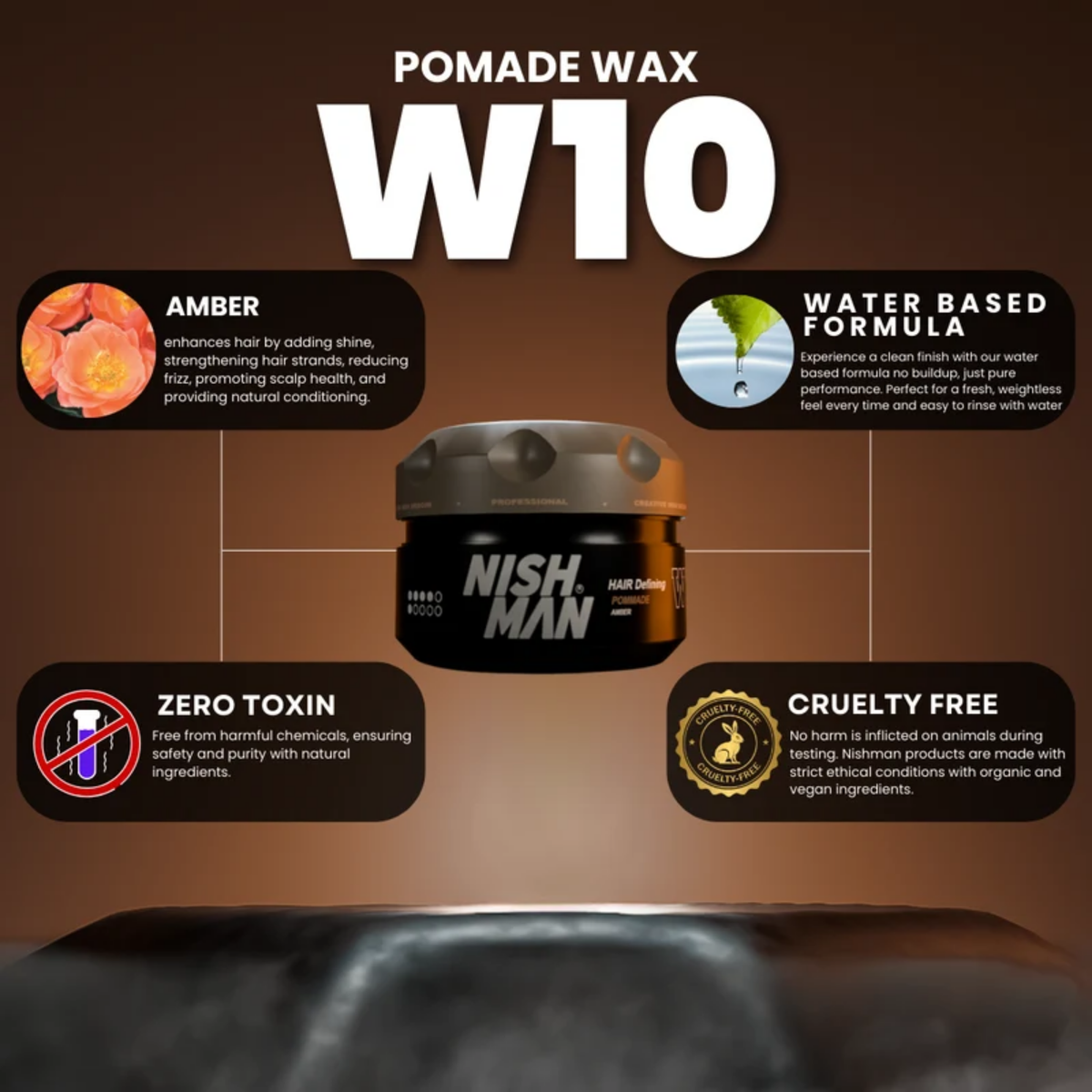 Nishman Hair Styling Water-Based Pomade W10 Amber