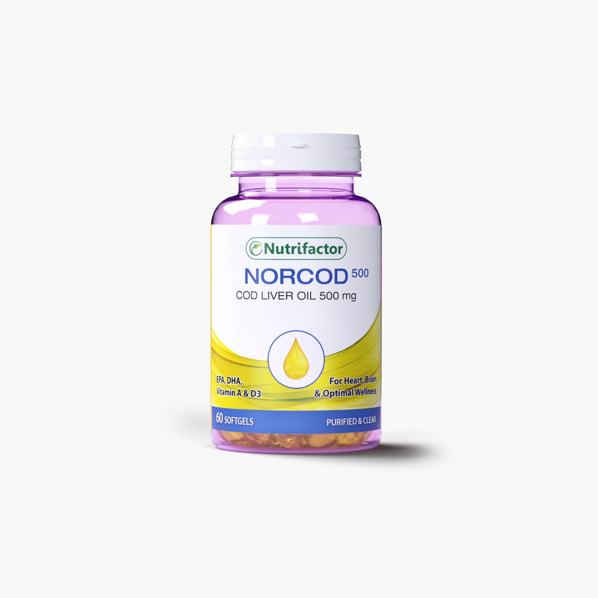 Nutrifactor Norcod Cod Liver Oil 500 mg Supplements 60 Softgels