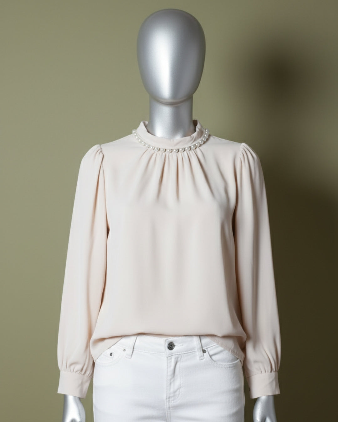 Loom Pakistan Pearl Neck Top Beige