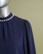 Loom Pakistan Pearl Neck Top Navy Blue
