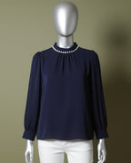 Loom Pakistan Pearl Neck Top Navy Blue
