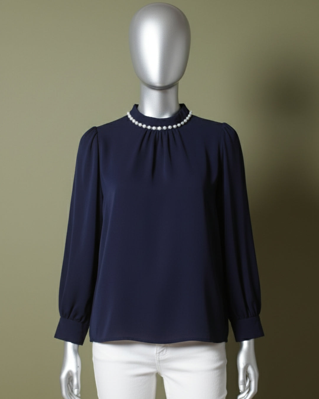 Loom Pakistan Pearl Neck Top Navy Blue