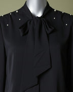 Loom Pakistan Pearly Bow Neck Top Black