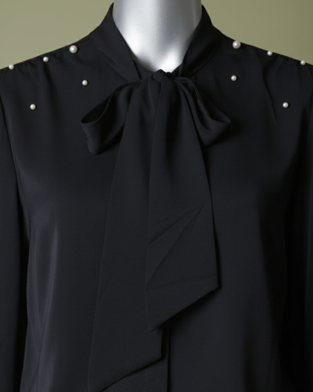 Loom Pakistan Pearly Bow Neck Top Black