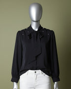 Loom Pakistan Pearly Bow Neck Top Black