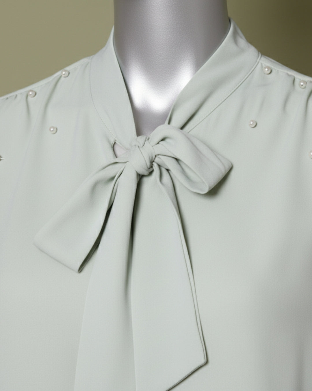 Loom Pakistan Pearly Bow Neck Top Mint Green