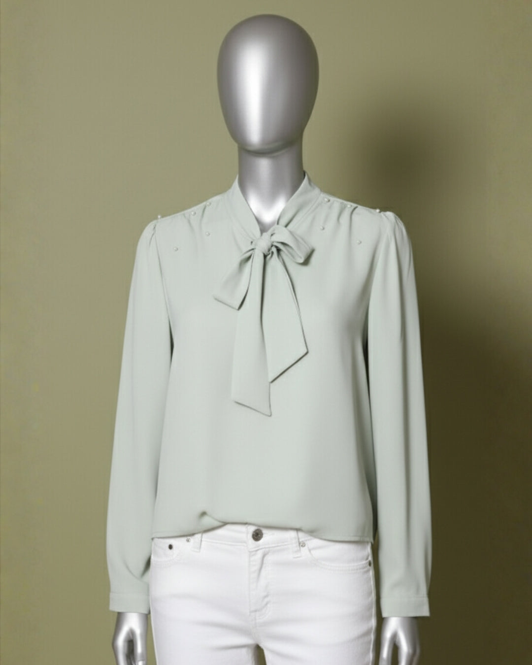 Loom Pakistan Pearly Bow Neck Top Mint Green
