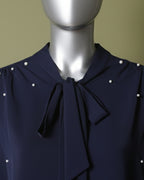Loom Pakistan Pearly Bow Neck Top Navy Blue
