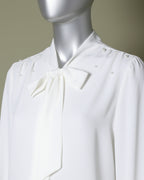 Loom Pakistan Pearly Bow Neck Top White