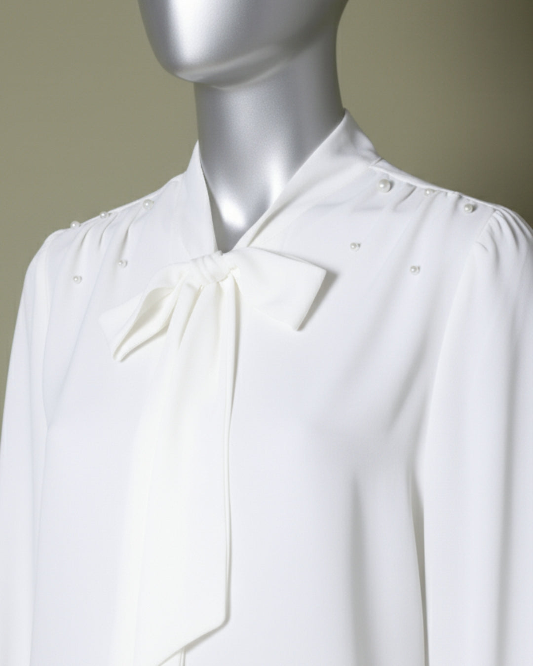 Loom Pakistan Pearly Bow Neck Top White
