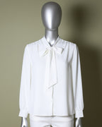 Loom Pakistan Pearly Bow Neck Top White