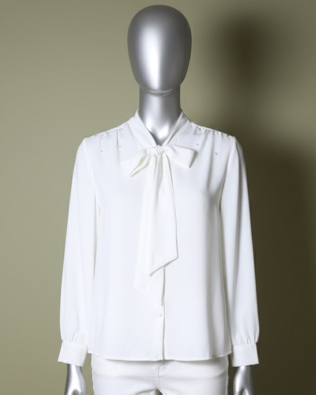 Loom Pakistan Pearly Bow Neck Top White