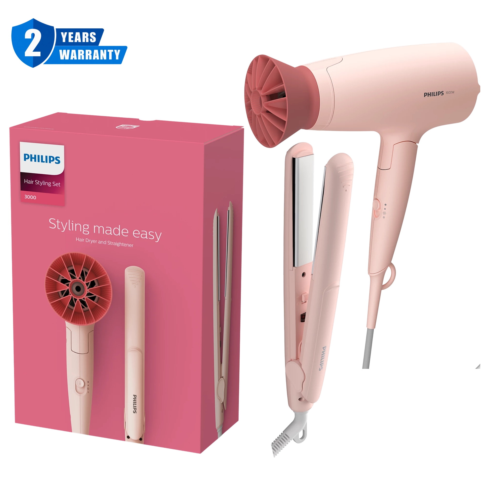 Philips 3000 Series Hair Styling Set of Dryer and Straightner BHP398 00 2 Piece