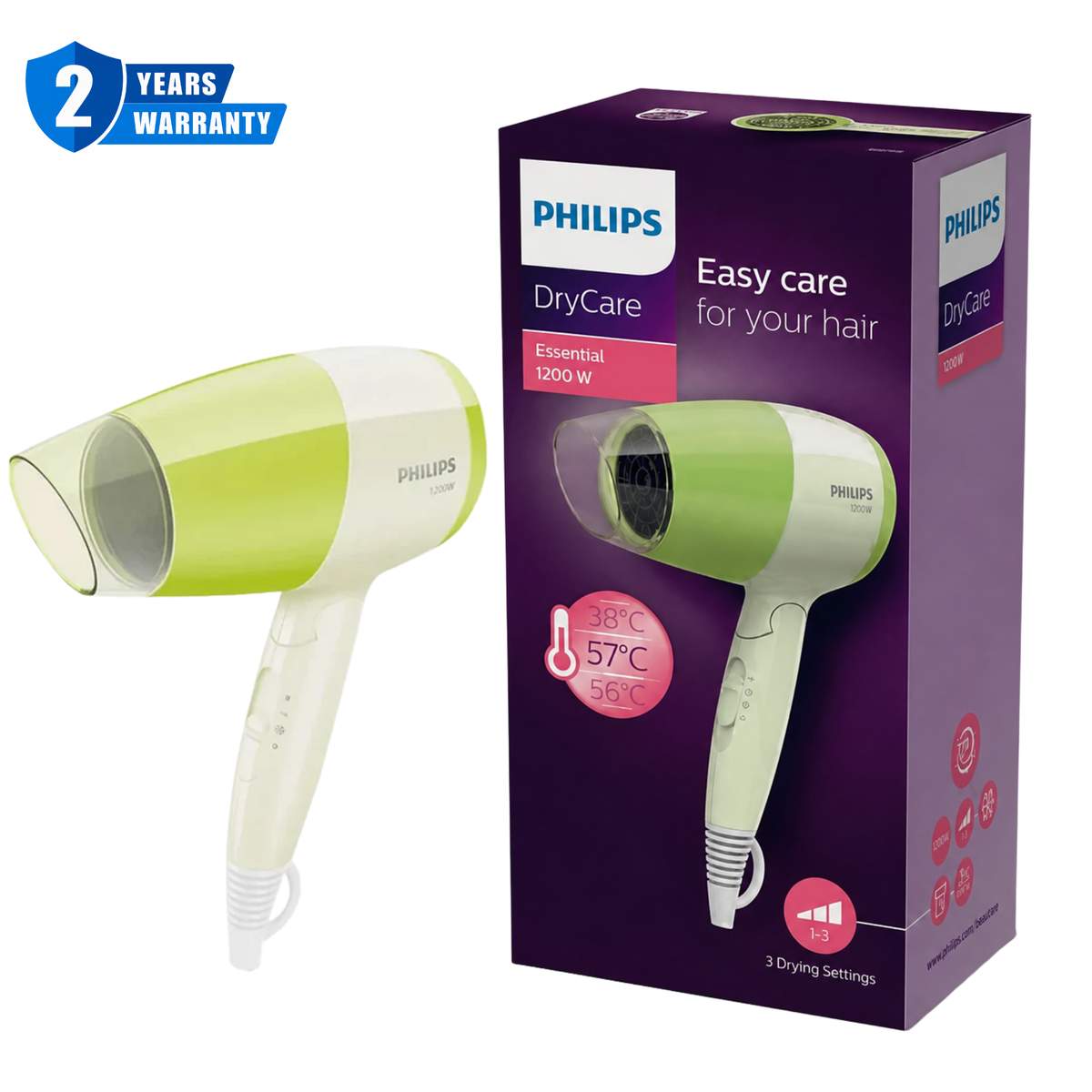Philips EssentialCare Hair Dryer Compact Lime 1200W BHC015 00