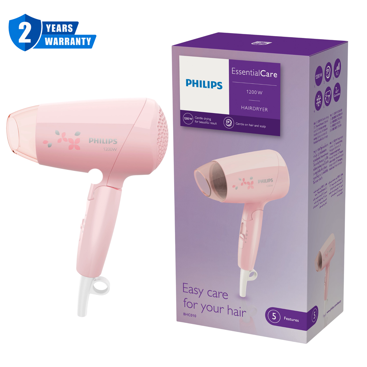 Philips EssentialCare Hair Dryer Compact Pink 1200W BHC010 00