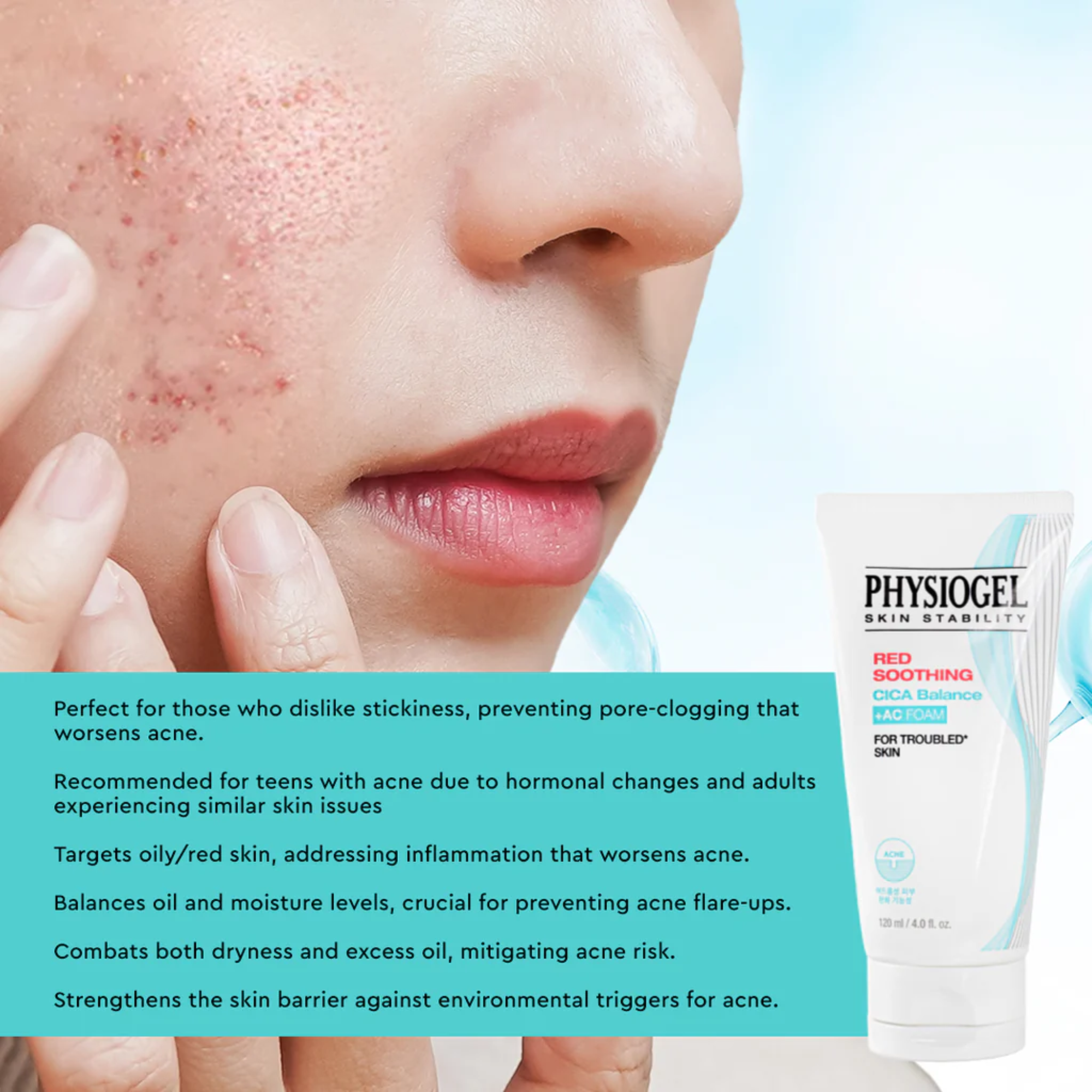 Physiogel Red Soothing Cica Balance + AC Foam Cleanser 120ml