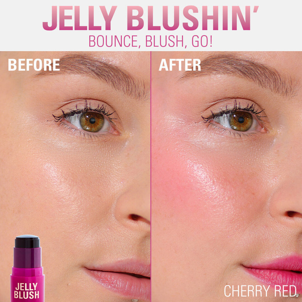 Revolution Jelly Blush Stick Lip & Cheek Stain Cherry Red 5.5gm Before | After Image
