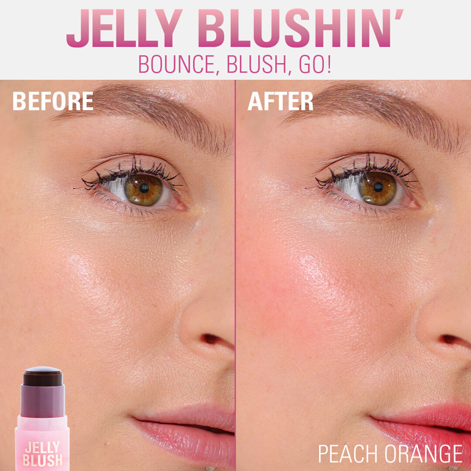 Revolution Jelly Blush Stick Lip & Cheek Stain Peach Orange Before | After Image