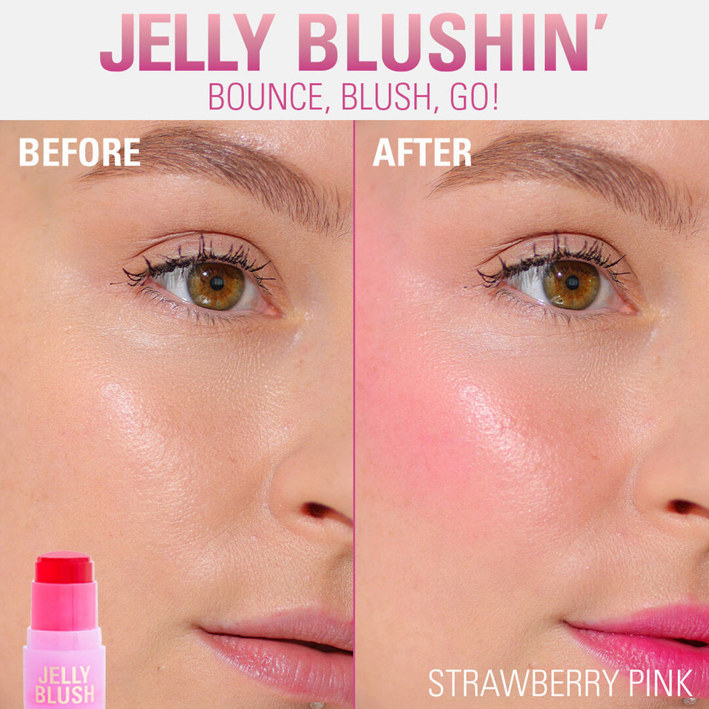 Revolution Jelly Blush Stick Lip & Cheek Stain Strawberry Pink 5.5gm Before | After Image