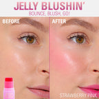 Revolution Jelly Blush Stick Lip & Cheek Stain Strawberry Pink 5.5gm Before | After Image