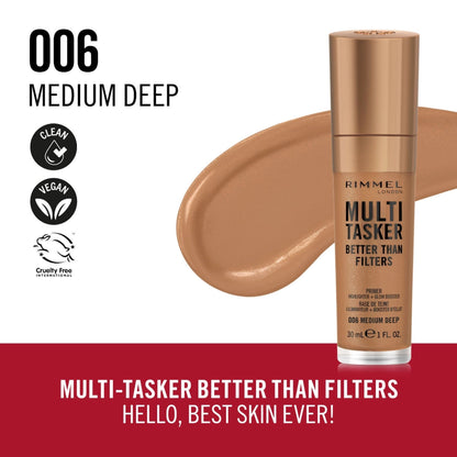 Rimmel Multi Tasker Better Than Filters Primer Highlighter+Glow Booster 006 Medium Deep 30ml