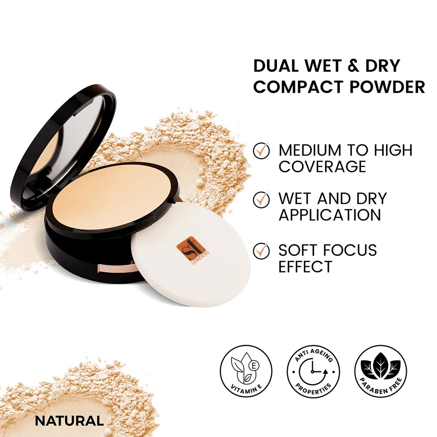 ST London Dual Wet & Dry Compact Powder SPF15 Natural 14gm