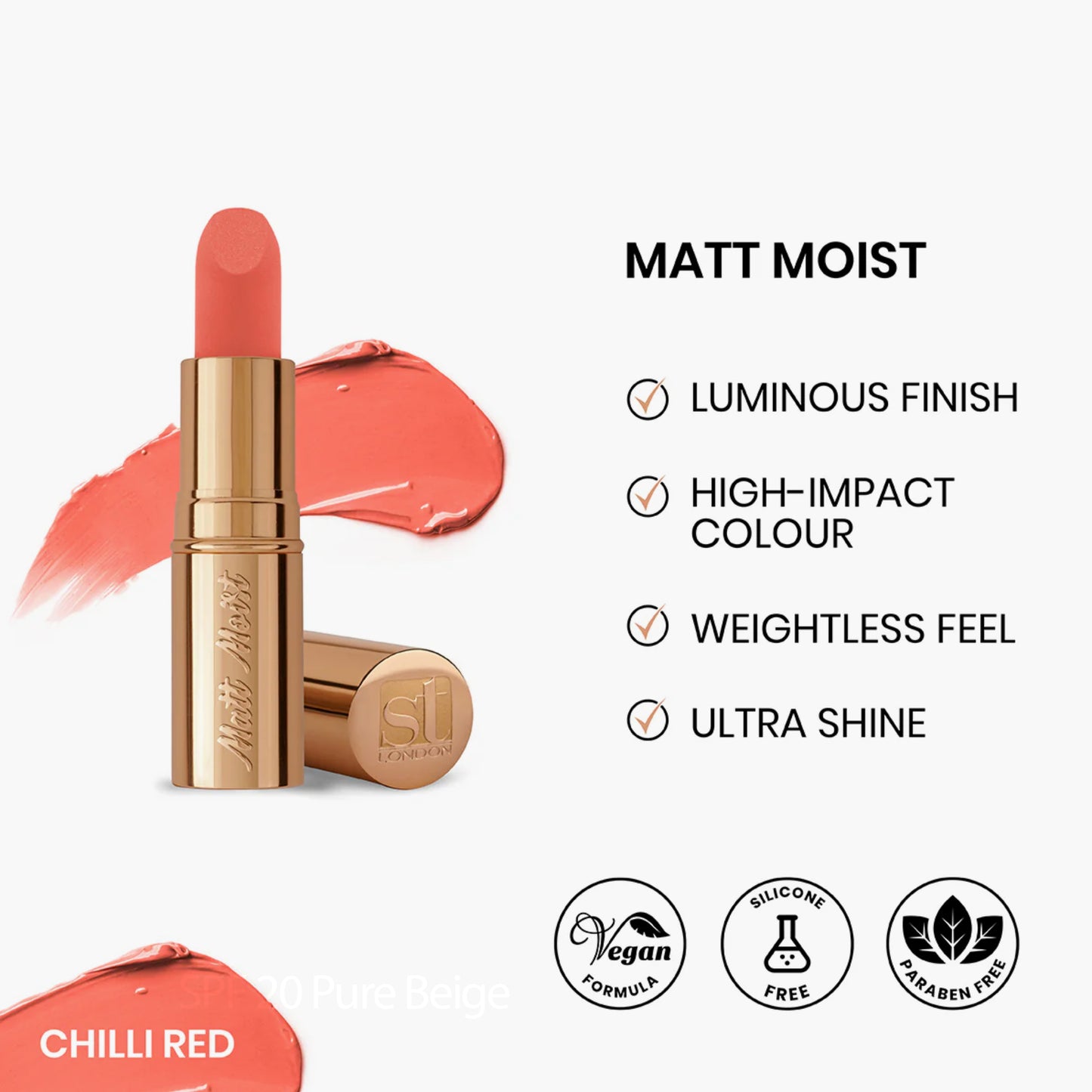 ST London Matt Moist Long-Lasting Lipstick Chilli Red 4.5gm