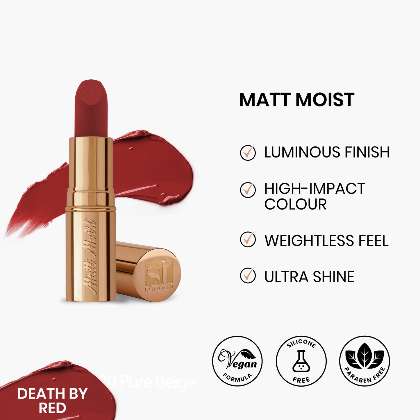 ST London Matt Moist Long-Lasting Lipstick Death by Red 4.5gm